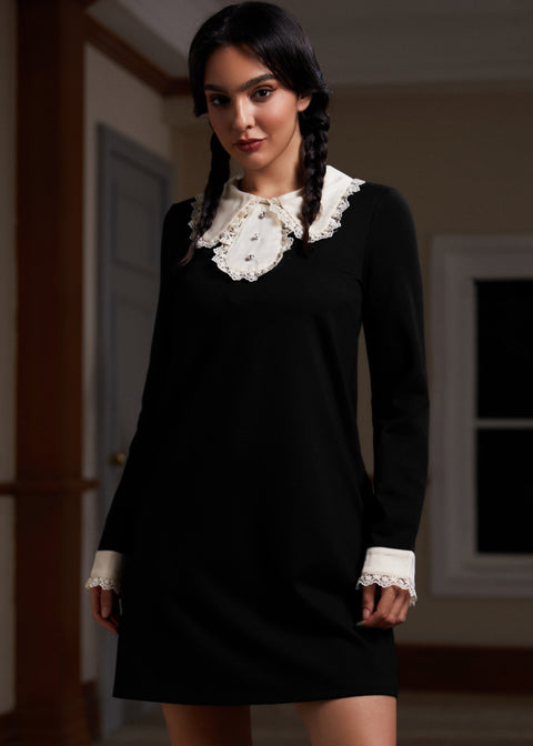 modcloth black dress ModCloth NEW 1X Vinyl Vibes Jeweled Collar Fit & Flare Dress Black