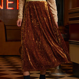 Golden Whispers Velvet Maxi Skirt