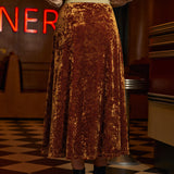 Golden Whispers Velvet Maxi Skirt