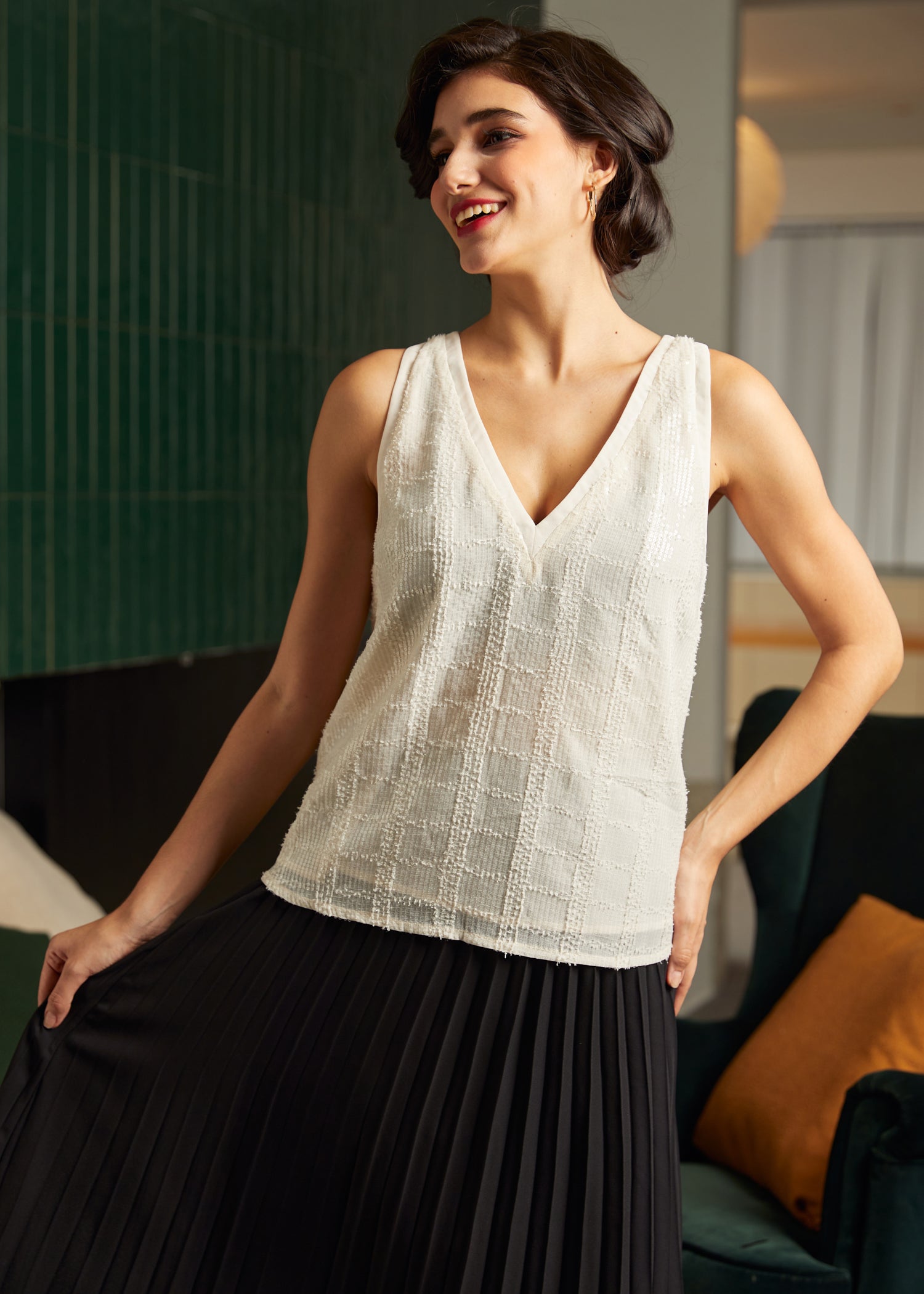 Classic Cutie Double V-Neck Sequin Tank Top (Final Sale)