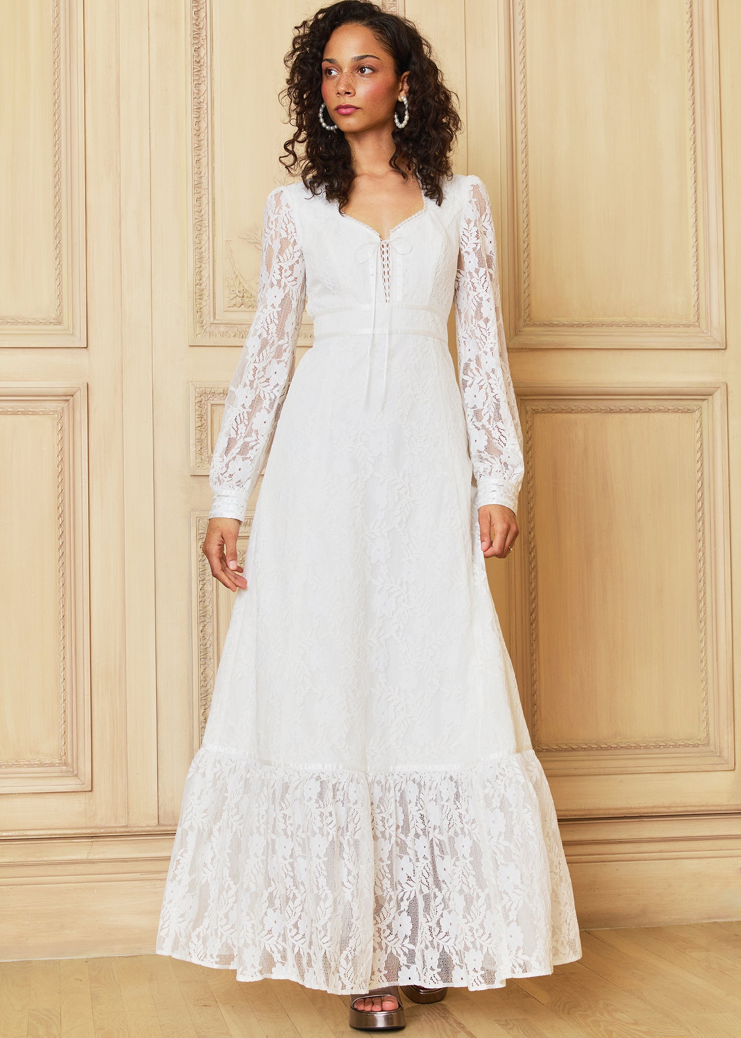 modcloth formal dresses GUNNE SAX for Beth Lace Corselette Maxi Dress Cloud Dancer L Teen Girls' Suspender Puff Step into vintage 06 DRESSES SIZE:Size 8.5
