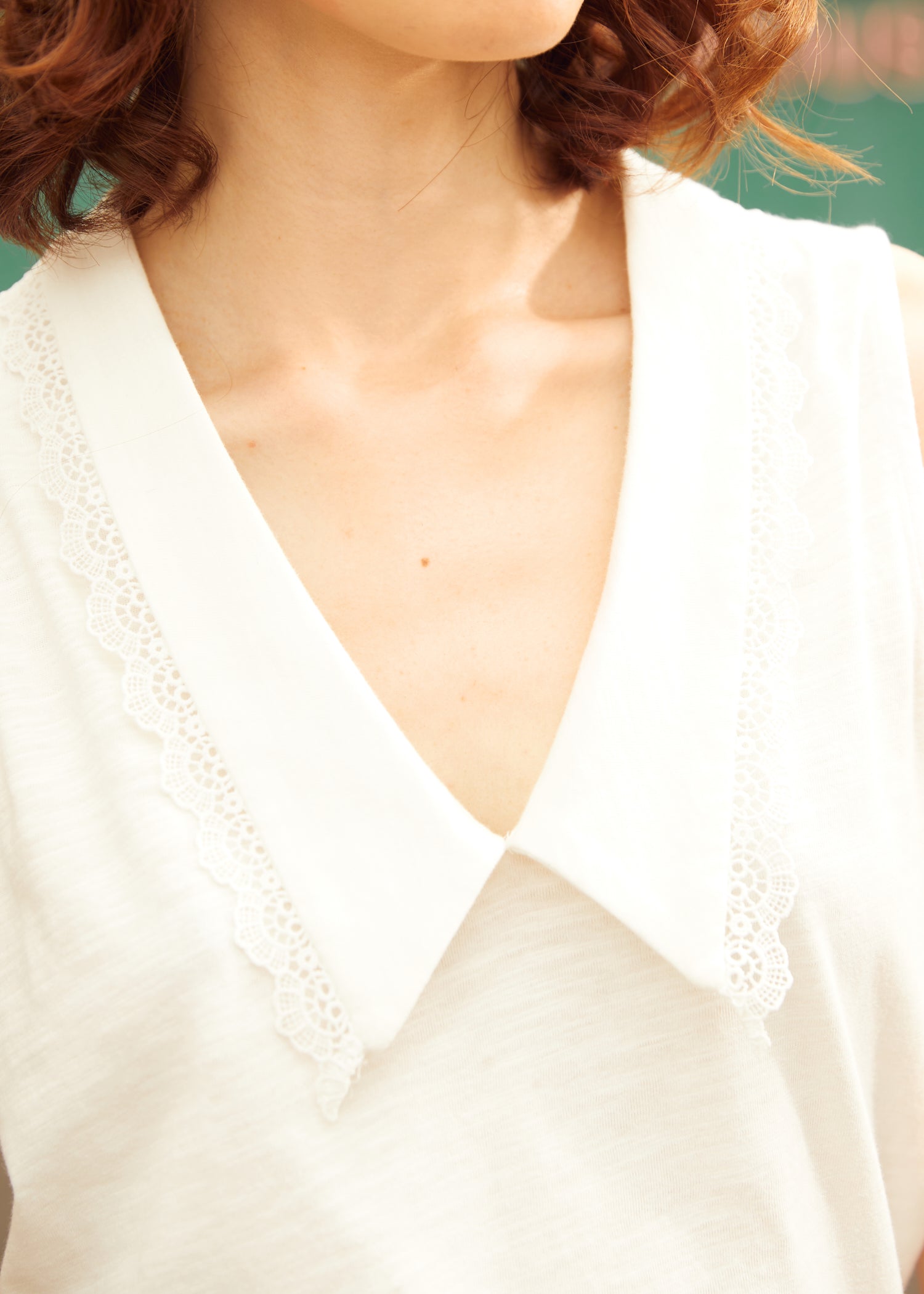 Sweet Stitched Collar V-Neck Top (Final Sale)