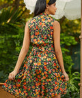 Back view of dress showing fit and flare silhouette
