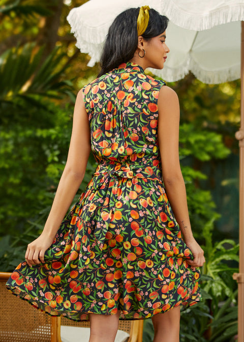 Back view of dress showing fit and flare silhouette