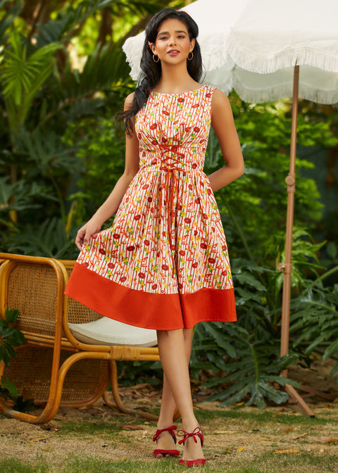Boardwalk Corset Dress in Kitschy Coastal, Size 1X Boardwalk Corset Dress in Kitschy Coastal, Size 1X