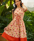 1950s style dress with bold red border featuring lobster and lemon print detail