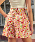 Back view of paperbag waist shorts showing relaxed fit and elastic waistband