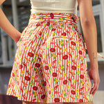 Back view of paperbag waist shorts showing relaxed fit and elastic waistband