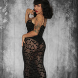 Sheer Hourglass Maxi Dress - Velvet Flocked Bats