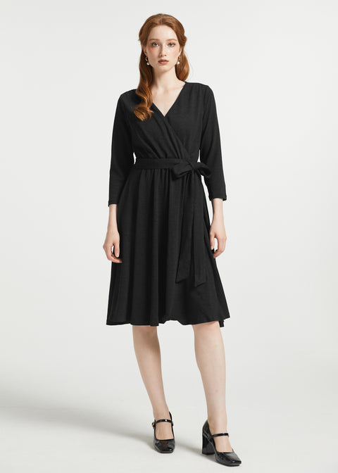 Instant Energy Faux-Wrap 3/4 Sleeve Knit Dress