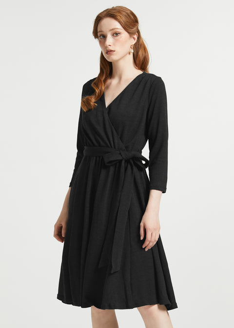 Instant Energy Faux-Wrap 3/4 Sleeve Knit Dress