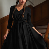 Instant Energy Faux-Wrap 3/4 Sleeve Knit Dress