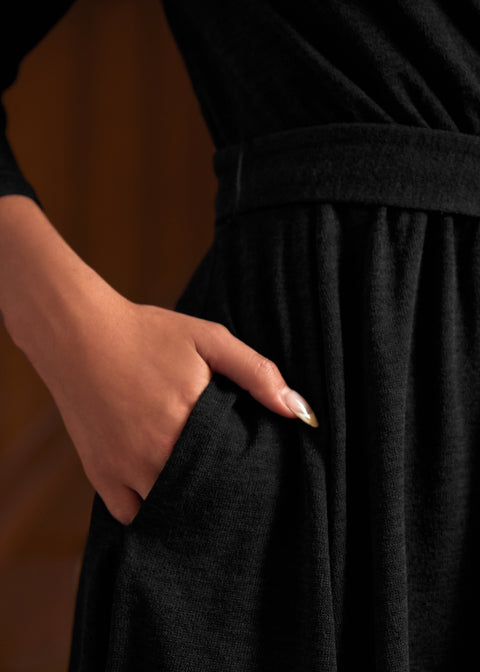 Instant Energy Faux-Wrap Long Sleeve Knit Dress
