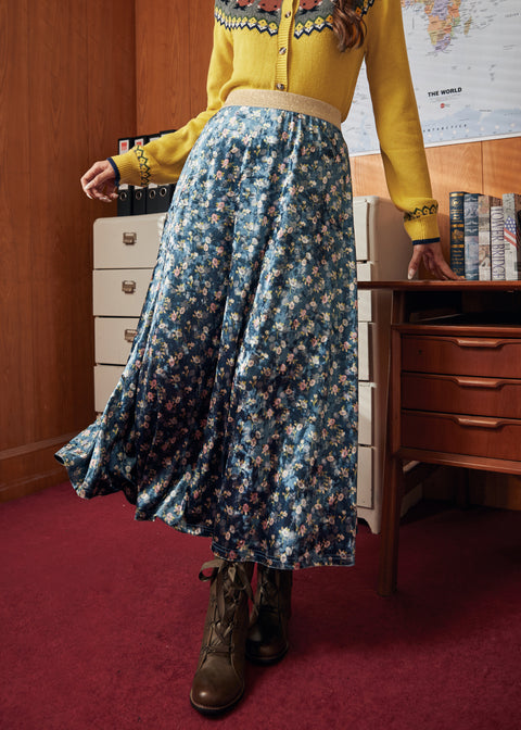 Golden Whispers Velvet Maxi Skirt