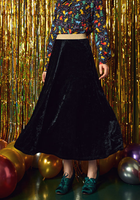 Golden Whispers Velvet Maxi Skirt