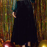 Golden Whispers Velvet Maxi Skirt