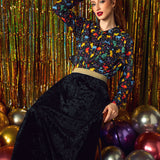 Golden Whispers Velvet Maxi Skirt