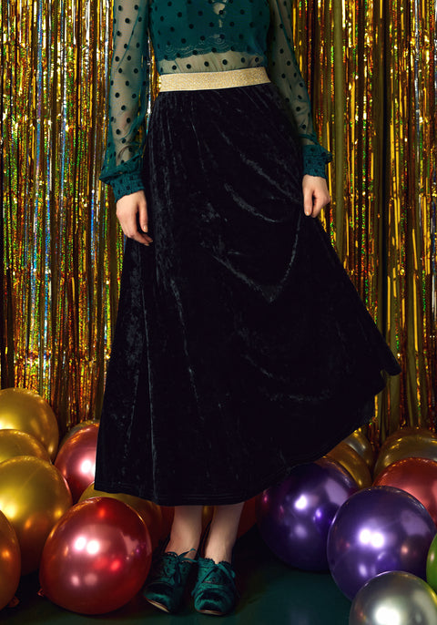 Golden Whispers Velvet Maxi Skirt