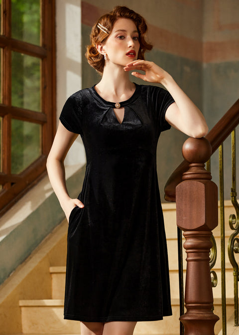 line and dot velvet dress HUSTON MINI DRESS