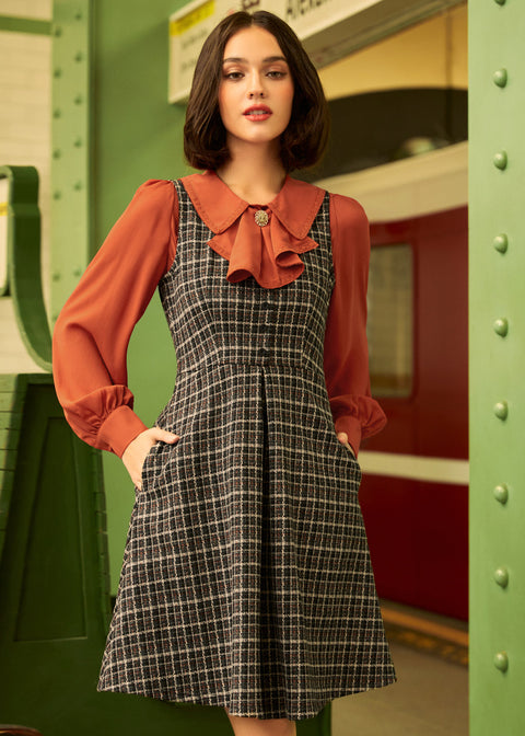 Classically Charming Sleeveless Fit & Flare Dress - Clove Check / S Classically Charming Sleeveless Fit & Flare Dress - Clove Check / S