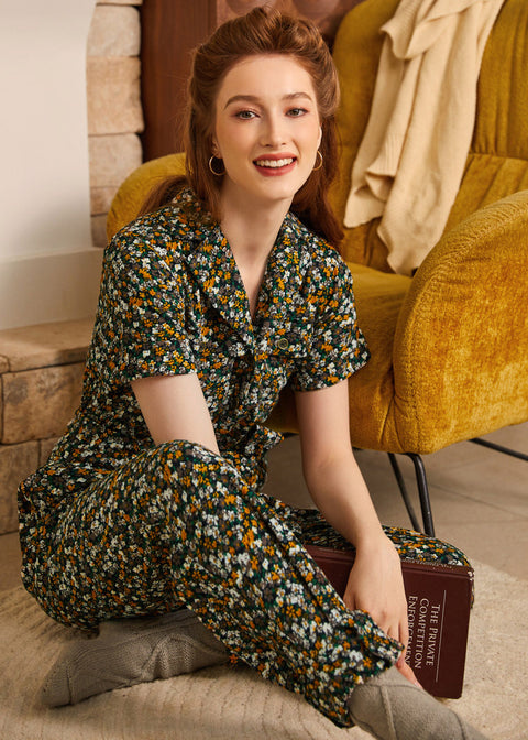 Mushroom About Town Jumpsuit - Ditsy Floral Edition