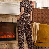Mushroom About Town Jumpsuit - Peachy Skulls Edition