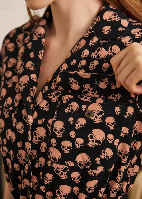 Mushroom About Town Jumpsuit - Peachy Skulls Edition
