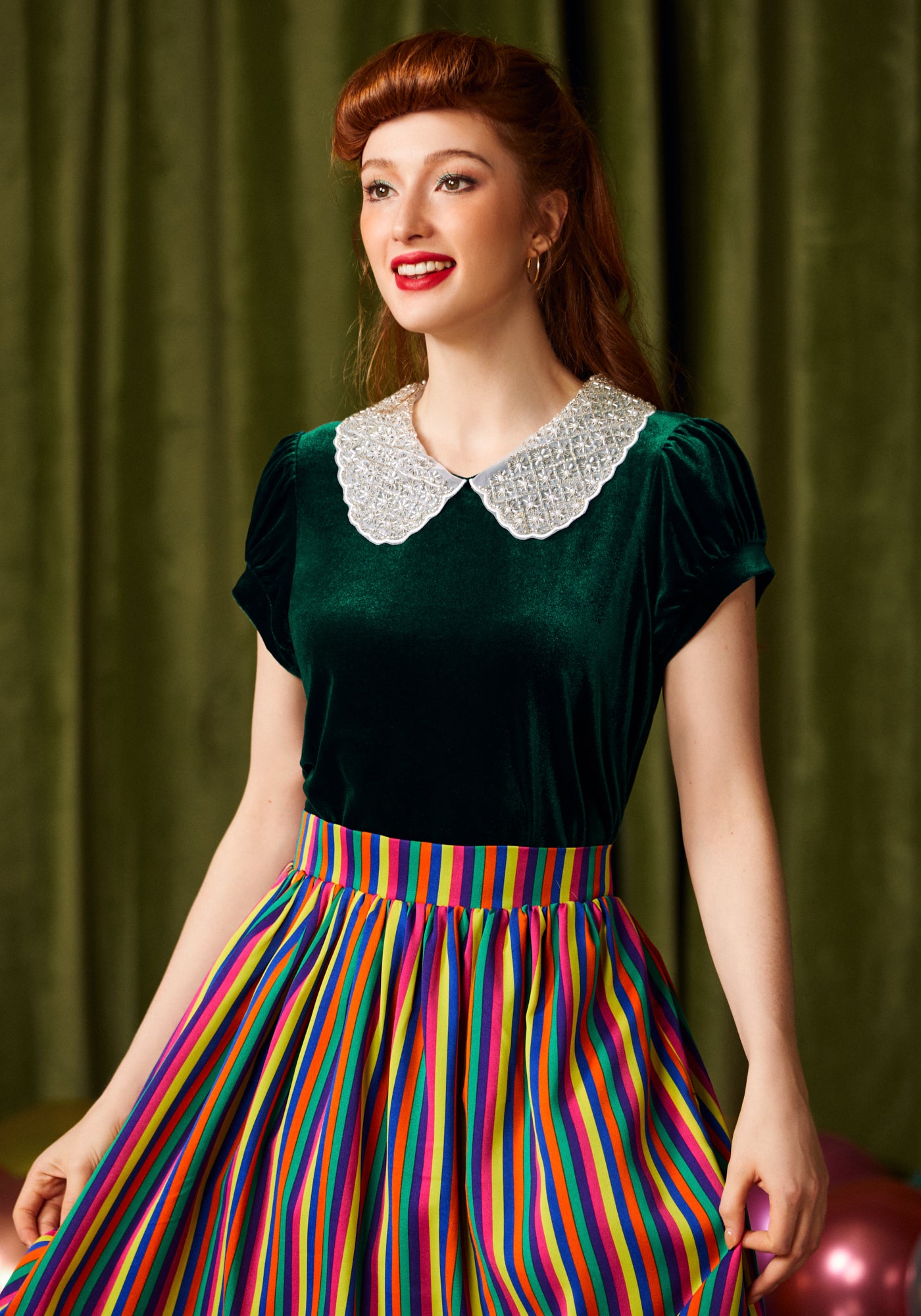 Diner Delight Peter Pan Collar Velvet Top (Final Sale)