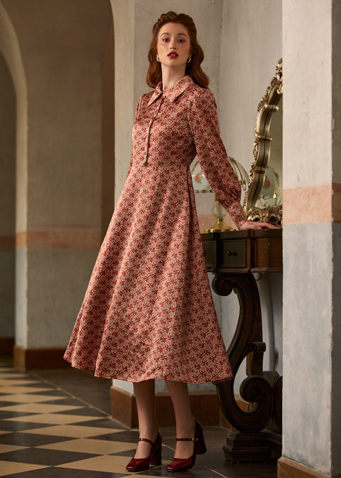 Romantic Era Button Front Midi Dress