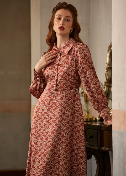 Romantic Era Button Front Midi Dress