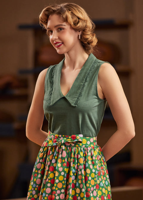 Sweet Stitched Collar V-Neck Top