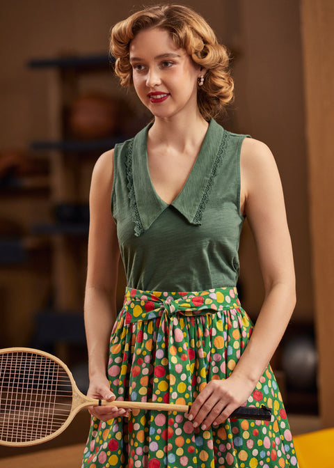 Sweet Stitched Collar V-Neck Top