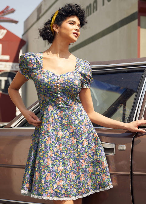 Sweet Escape Fit & Flare Dress in Petal Garden, Size L