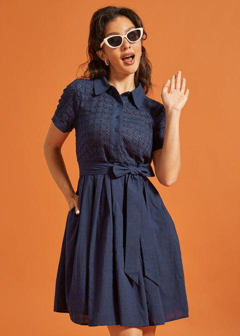 Library Lane Shirt Dress in Midnight Lattice, Size XL