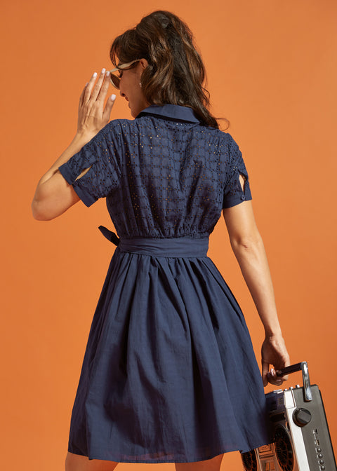 Library Lane Shirt Dress in Midnight Lattice, Size XL