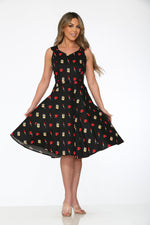 20931 Black Red Lipstick Swing Dress