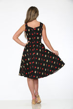 20931 Black Red Lipstick Swing Dress