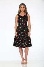 20931 Black Red Lipstick Swing Dress