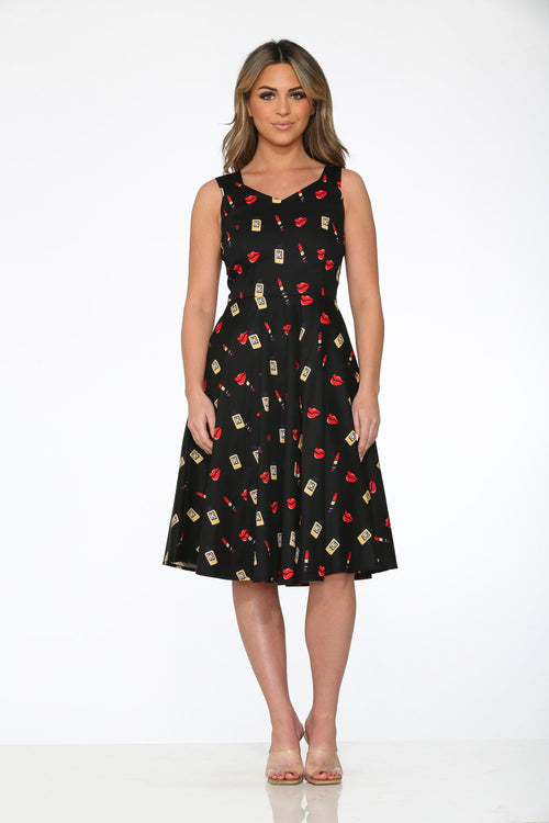 Black  Lipstick Swing Dress