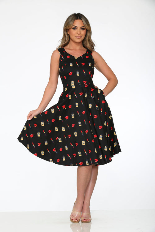 Black  Lipstick Swing Dress
