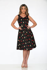 20931 Black Red Lipstick Swing Dress