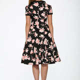 Black & Pink Floral Swing Dress