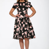 Black & Pink Floral Swing Dress