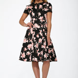 Black & Pink Floral Swing Dress