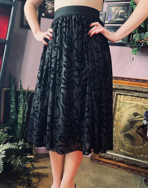 The Serpentine Skirt - Velvet Snake Flocked Full Skirt