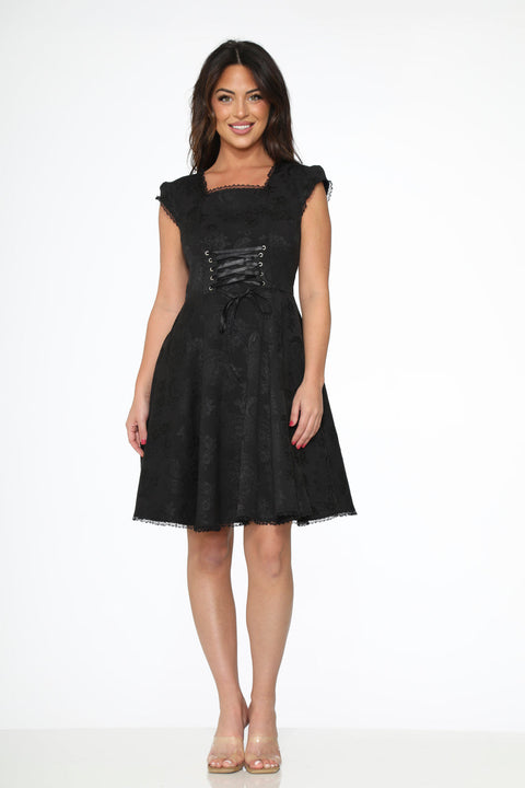 Black Brocade Gothic Swing Dress