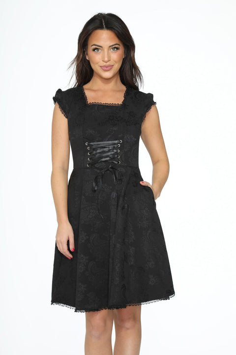 Black Brocade Gothic Swing Dress