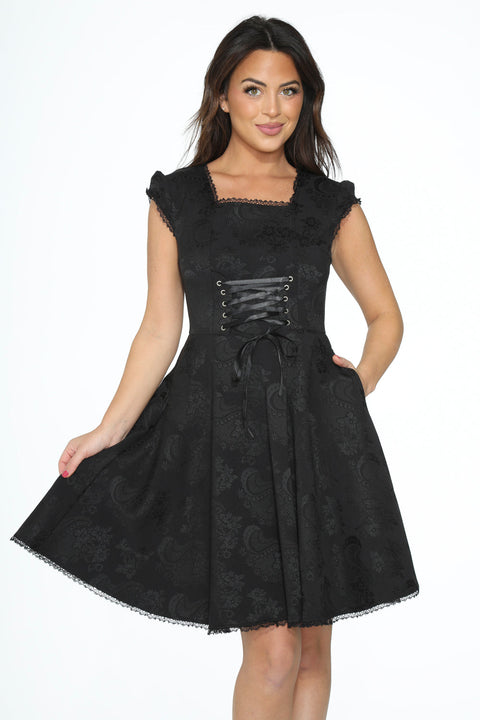 Black Brocade Gothic Swing Dress