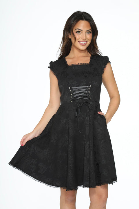 Black Brocade Gothic Swing Dress