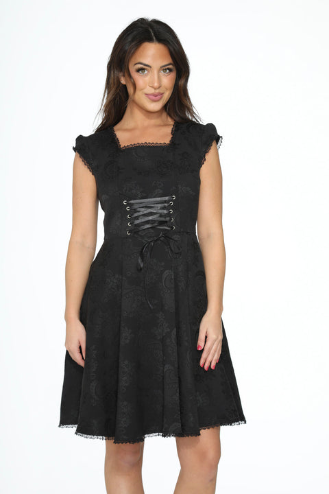 Black Brocade Gothic Swing Dress
